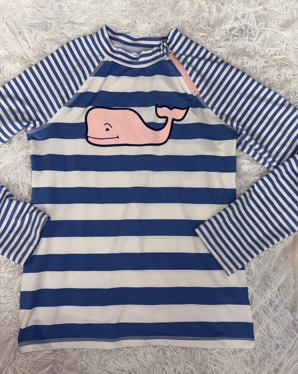 Vineyard Vines For Target Girls 14-16 Blue Striped Long Slv Whale Rashguard. Grt